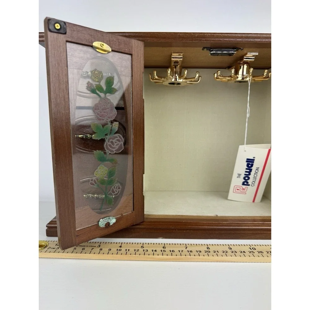 Vintage Jewelry Armoire Wood Cabinet Chest W/ Mirror Glass Door Organizer Floral